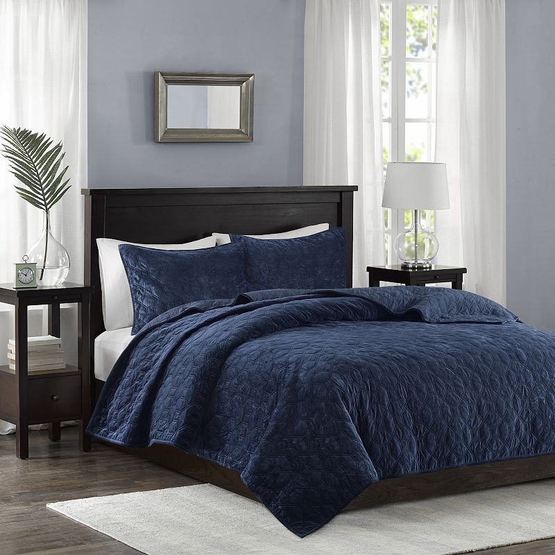 Madison Park Emery 3-piece Velvet Coverlet Set, Blue, King