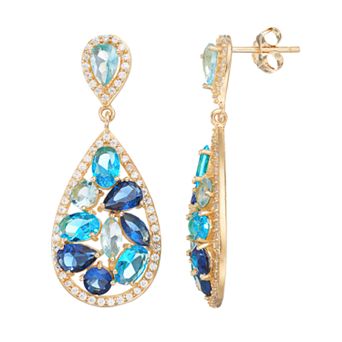 Sophie Miller 14k Gold Over Silver Simulated Gemstone & Cubic Zirconia Teardrop Earrings