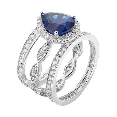 Sophie Miller Sterling Silver Simulated Sapphire & Cubic Zirconia Ring Set