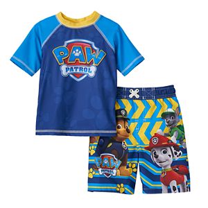 Toddler Boy Paw Patrol Chase, Marshall, Rubble & Rocky Shield Rashguard & Swim Trunks Set