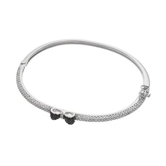 Sophie Miller Sterling Silver Black & White Cubic Zirconia Bow Bangle Bracelet