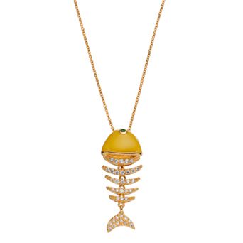 Sophie Miller 14k Gold Plated Cubic Zirconia & Simulated Emerald Fish Pendant