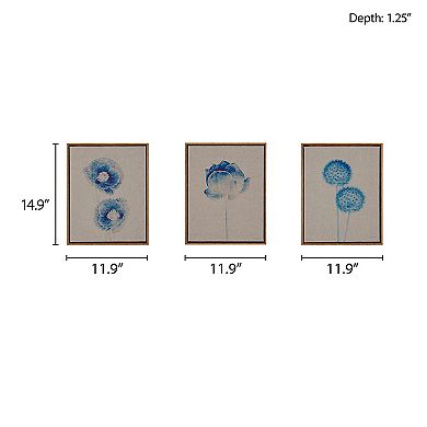 Madison Park Blue Print Botanicals Framed Linen Wall Art 3-piece Set