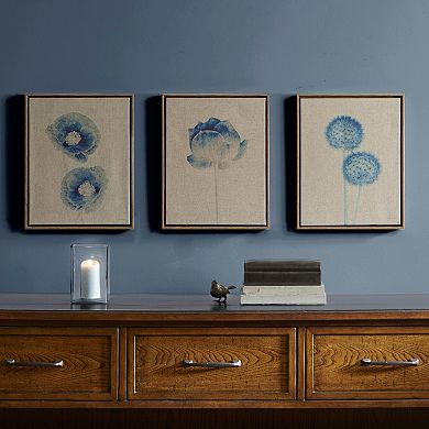 Madison Park Blue Print Botanicals Framed Linen Wall Art 3-piece Set