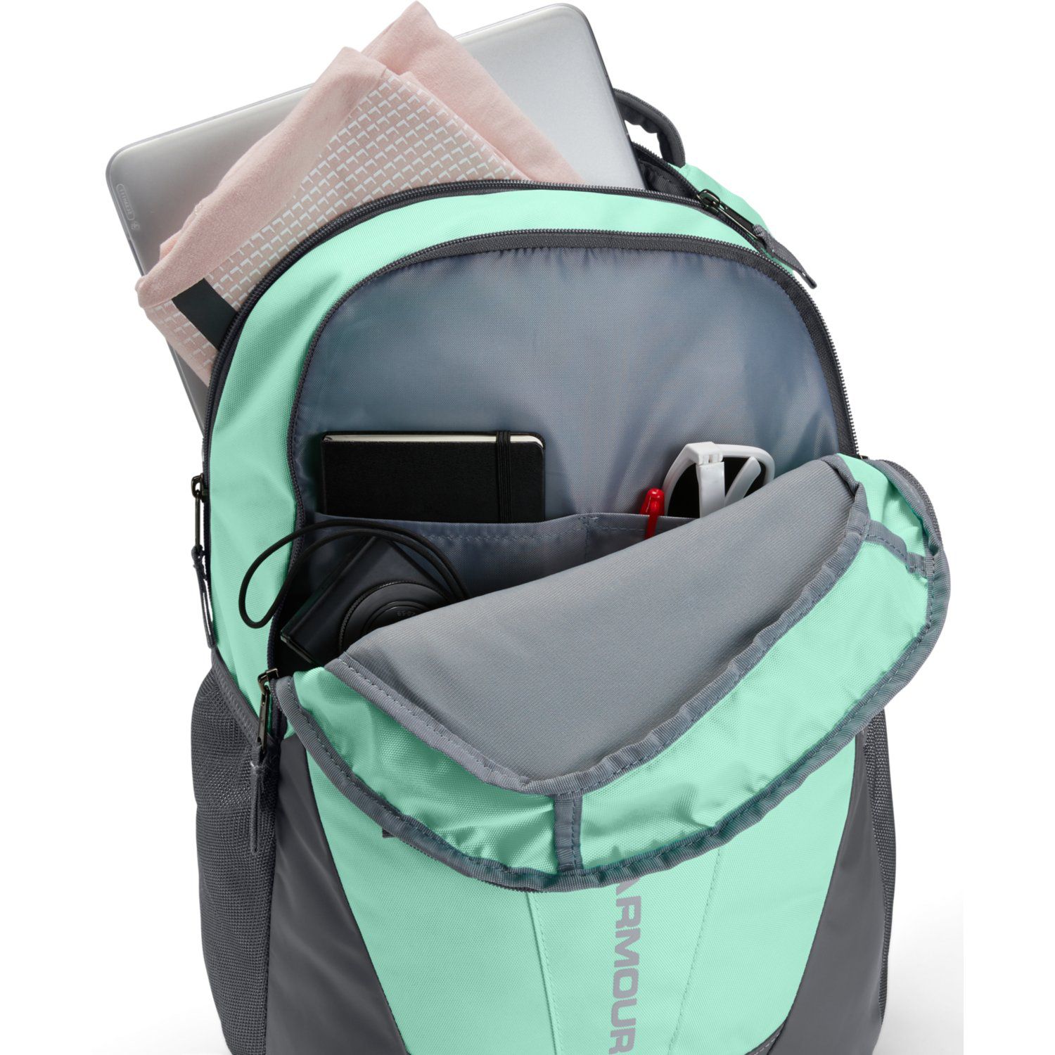 teal and grey under armour backpack