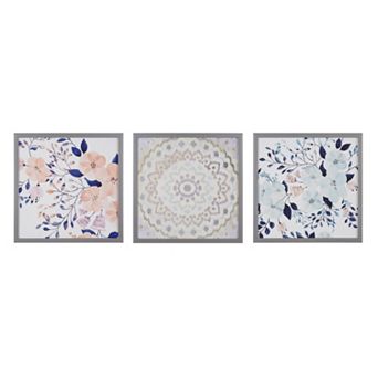 Intelligent Design Summer Bliss Framed Floral Medallion Wall Decor 3 pc Set