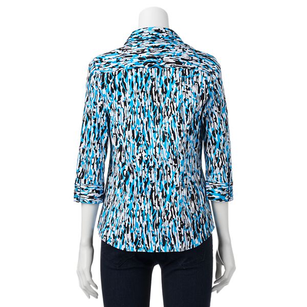 Haut Dana Buchman Femme – Imprimé Dalmatien – Manches Courtes – Boutonné – Taille XL