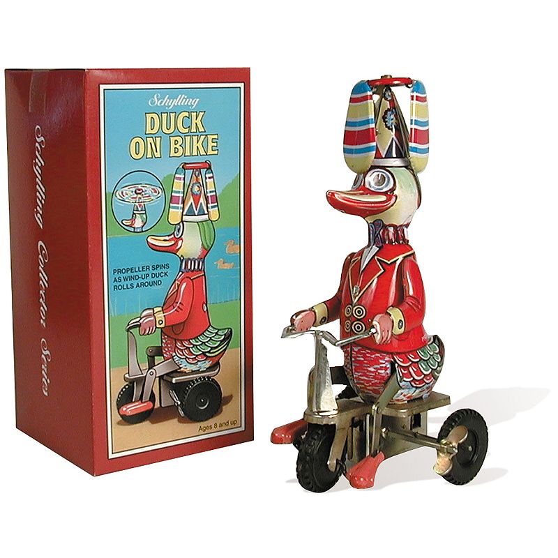 Schylling Wind-Up Duck On Bike Collectible Figure, Multicolor