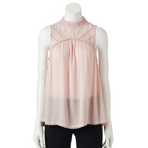 Juniors' Hint of Mint Embroidered Mockneck Top