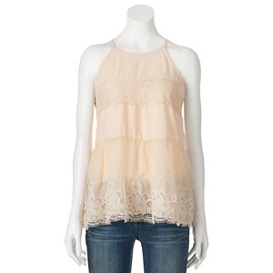 Juniors' Hint of Mint Tiered Lace Halter Top