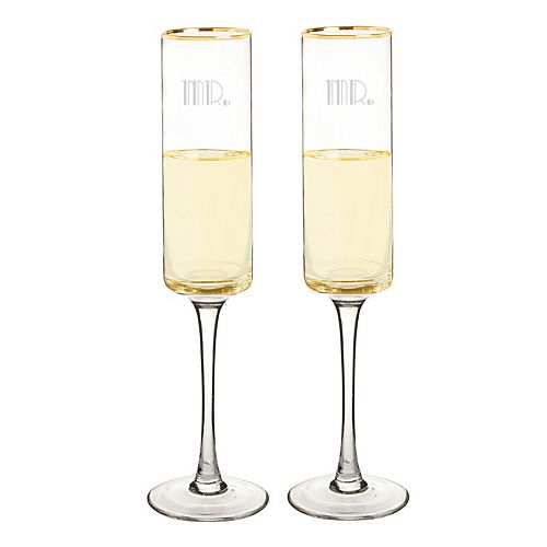 Cathy's Concepts Gatsby 2pc. Gold Rim Couples Champagne Flute Set