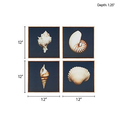 Madison Park Ocean Blue Seashells Framed Canvas Wall Art 4-piece Set