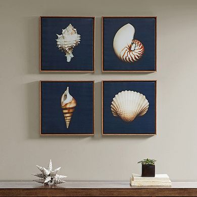 Madison Park Ocean Blue Seashells Framed Canvas Wall Art 4-piece Set