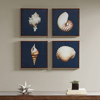 Madison Park Ocean Blue Seashells Framed Canvas Wall Art 4-piece Set