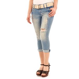 Juniors' Wallflower Ripped Splatter Capri Jeans