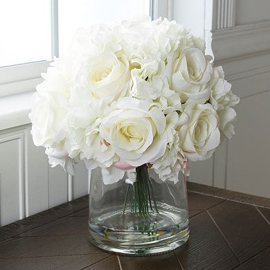 Pure Garden Artificial Hydrangea & Rose Floral Arrangement 