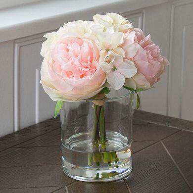 Pure Garden Artificial Hydrangea & Rose Floral Arrangement