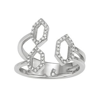 Jewelexcess Sterling Silver 1/5 Carat T.W. Diamond Hexagon Ring