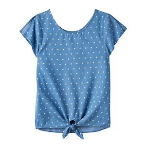 Girls 7-16 SO® Polka Dot Chambray Top