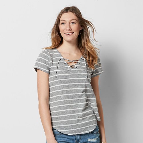 Women's SONOMA Goods for Life Striped Lace-Up Tee