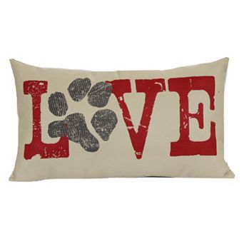Brentwood ''Love'' Paw Print Woven Oblong Throw Pillow