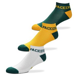 Men's For Bare Feet Green Bay Packers 3-Pack Low-Cut Socks