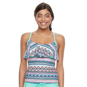 Mix and Match Geometric Flounce Tankini Top
