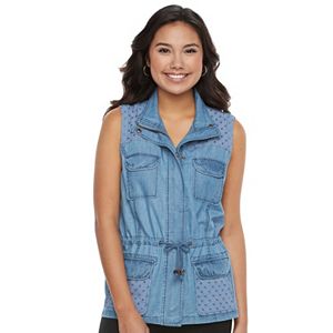 Juniors' Candie's® Eyelet Utility Chambray Vest