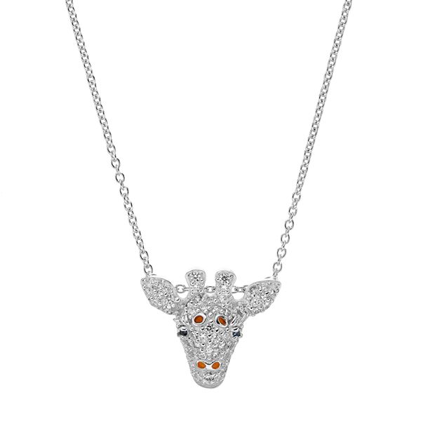 Sterling Silver Cz Giraffe Necklace