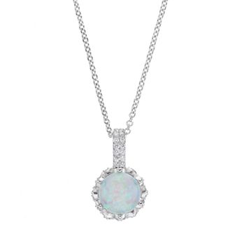 Sophie Miller Sterling Silver Lab-Created Opal & Cubic Zirconia Pendant