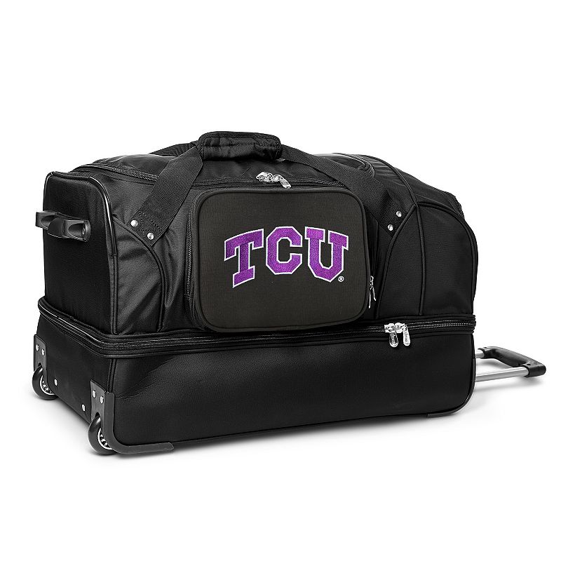 TCU Horned Frogs 27-Inch Wheeled Drop-Bottom Duffle Bag, Black, 27 DUFFE