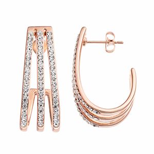 Chrystina 14k Rose Gold Plated Crystal Triple J-Hoop Earrings