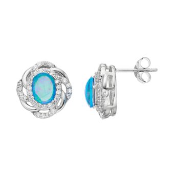 Sophie Miller Sterling Silver Lab-Created Opal & Cubic Zirconia Oval Stud Earrings