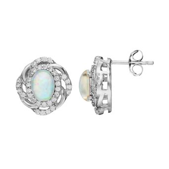 Sophie Miller Sterling Silver Lab-Created Opal & Cubic Zirconia Oval Stud Earrings