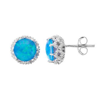 Sophie Miller Sterling Silver Lab-Created Opal Stud Earrings