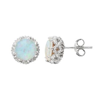 Sophie Miller Sterling Silver Lab-Created Opal Stud Earrings