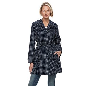 Women's Towne by London Polka-Dot Trench Coat