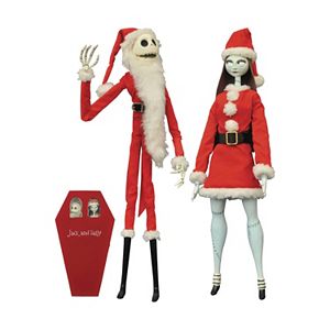 Disney's Nightmare Before Christmas Santa Jack Skellington & Sally Coffin Doll Set by Diamond Select Toys