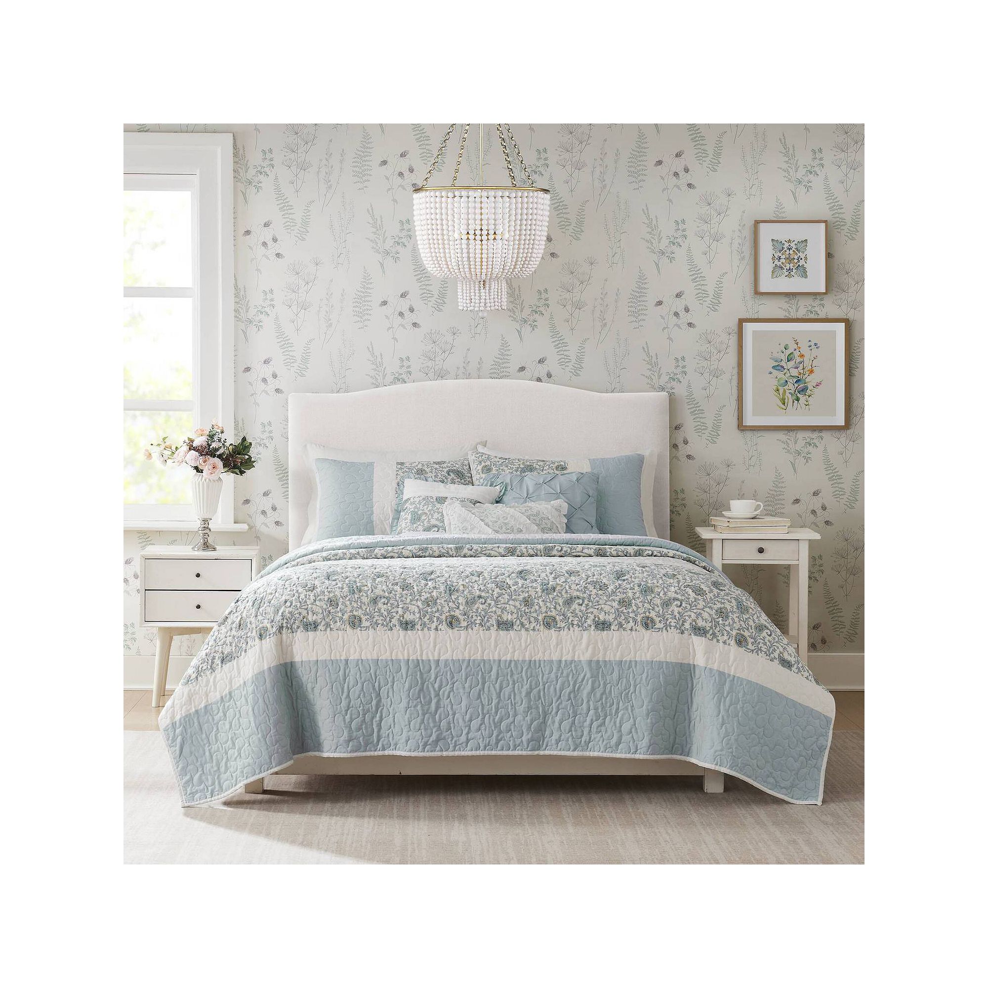 Madison Park 6-Piece Vanessa Quilt Set with Shams and Throw Pillows, Blue