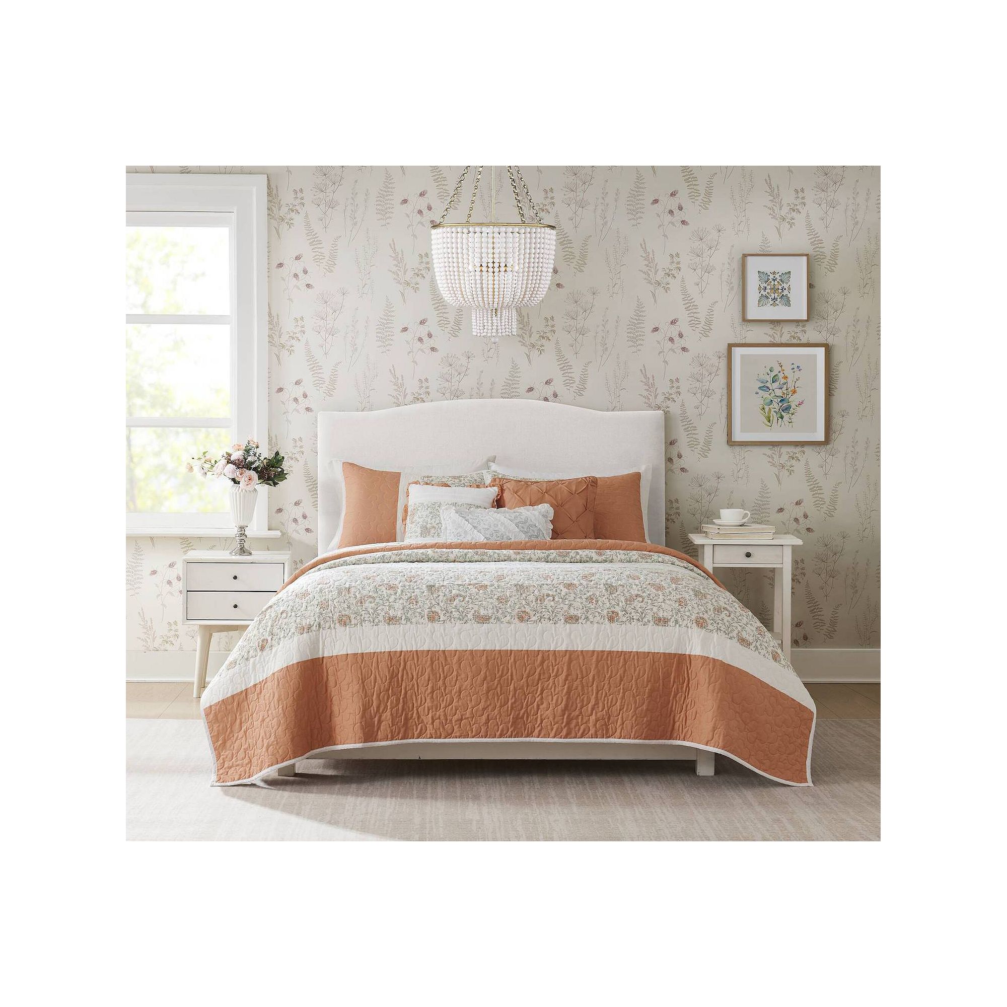 Madison Park 6-Piece Vanessa Quilt Set with Shams and Throw Pillows, Pink