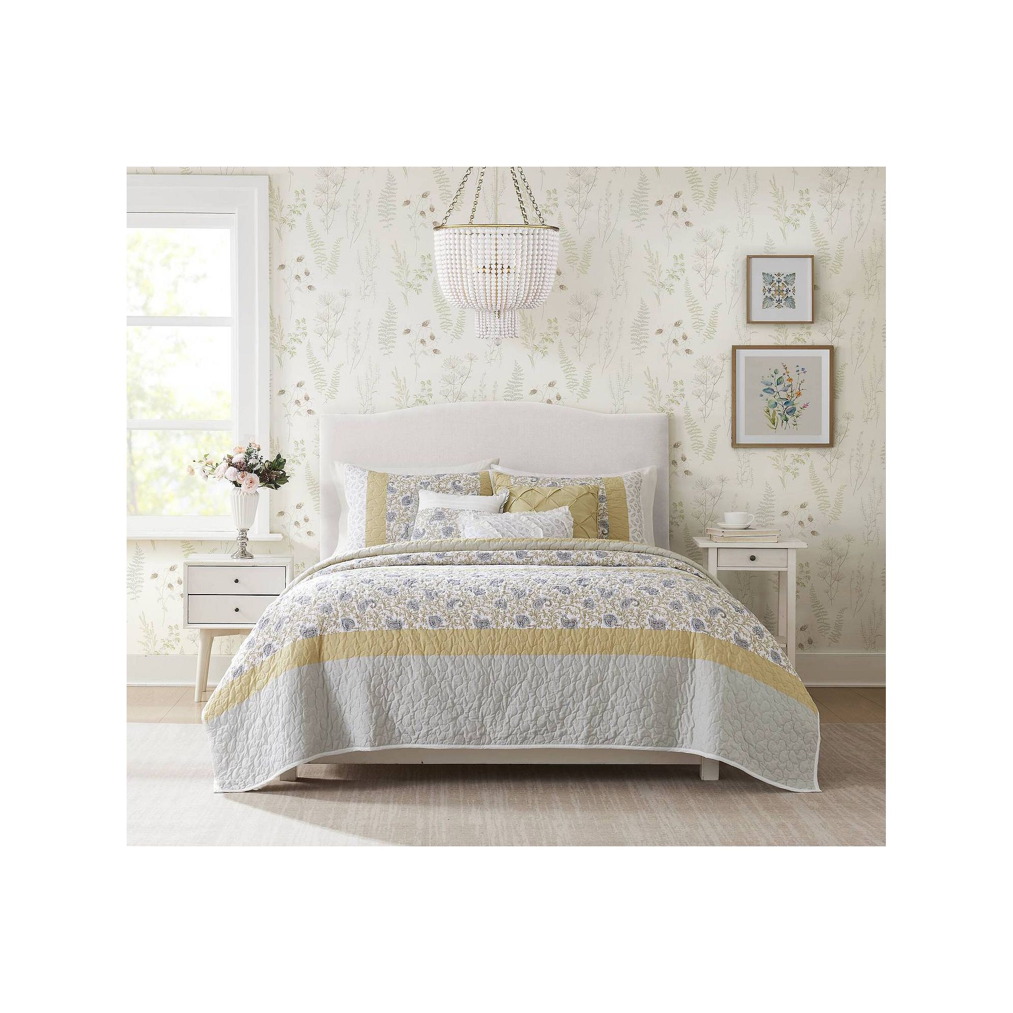 Madison Park 6-Piece Vanessa Quilt Set with Shams and Throw Pillows, Yellow