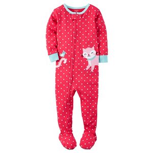 Baby Girl Carter's Polka-Dot Applique Footed Pajamas