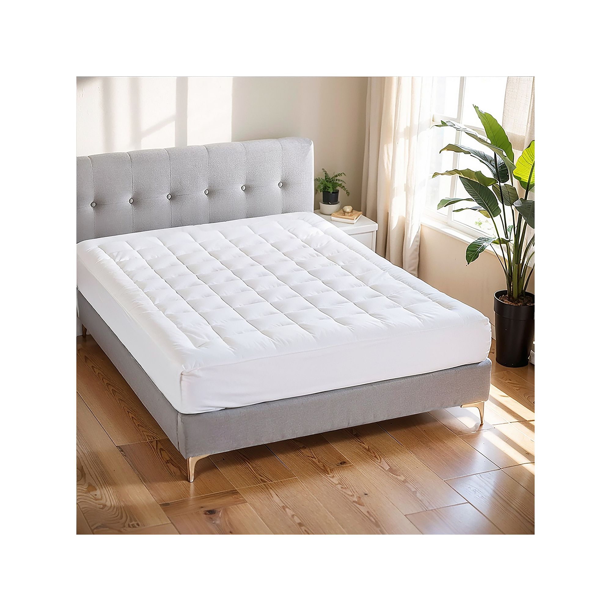 Madison Park Cloud Soft Overfilled Plush Waterproof Mattress Pad, White