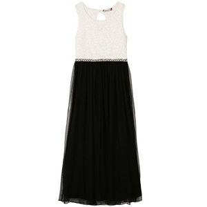 Girls 7-16 Speechless White & Black Rhinestone Maxi Dress