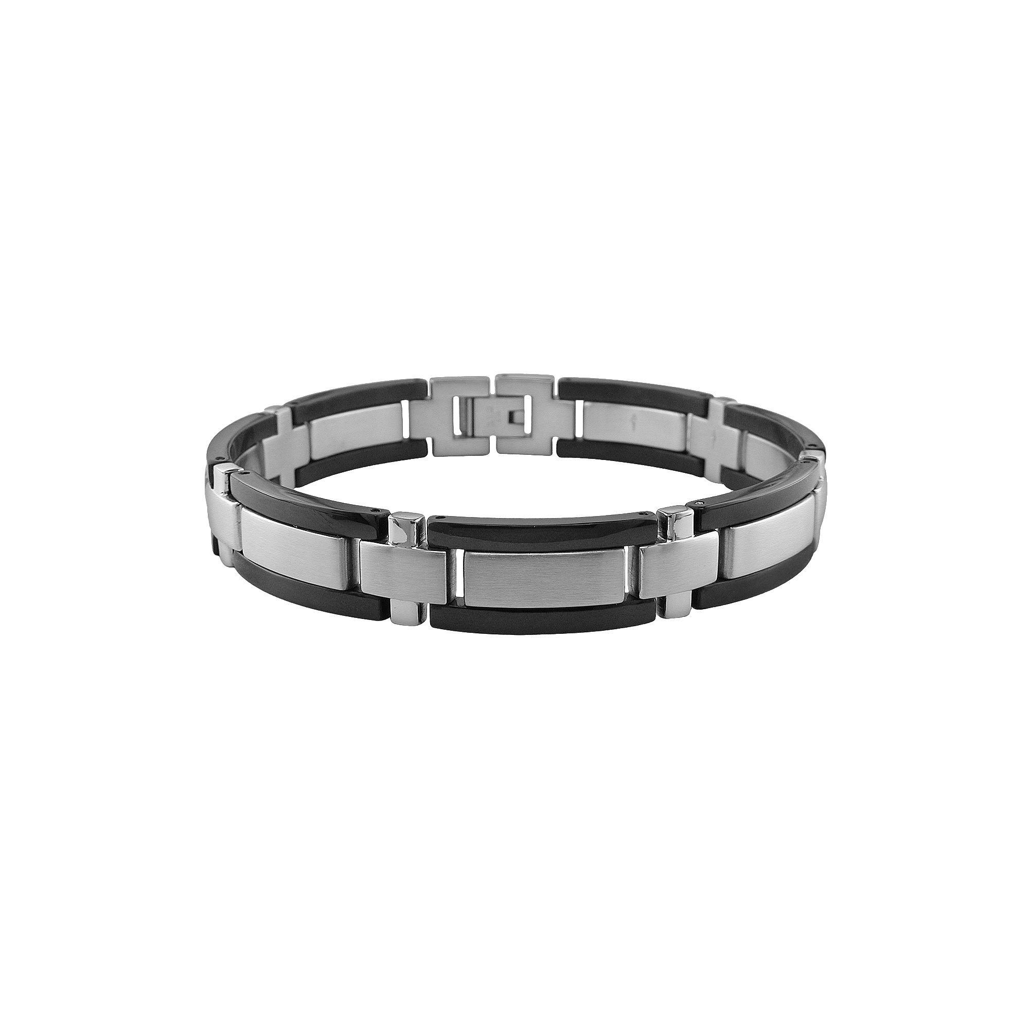 LYNX Stainless Steel & Black Accent Bracelet - Men, Mens, Size: 8.25, Stee