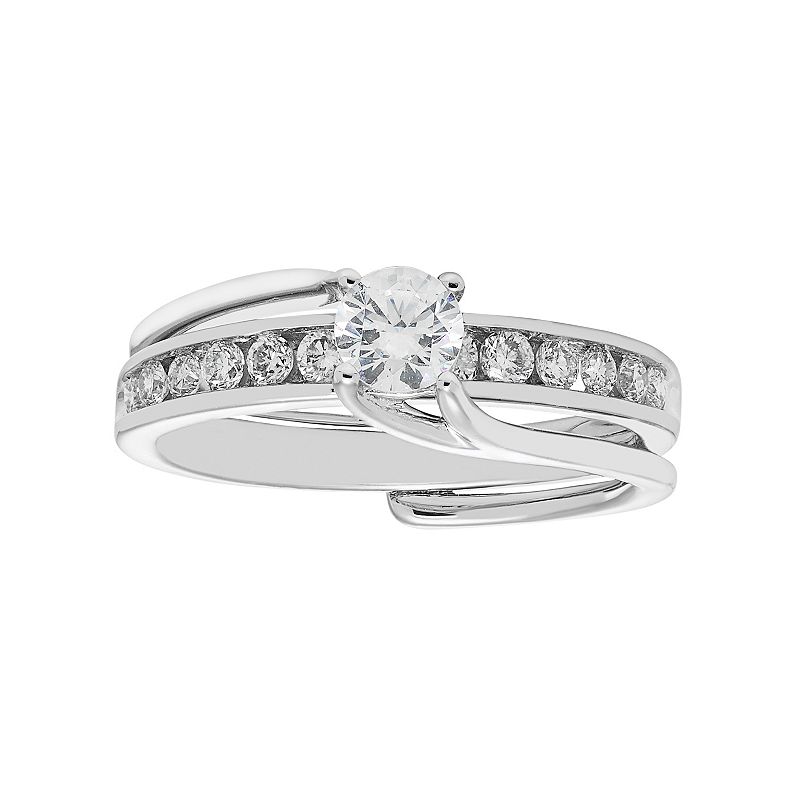 14k White Gold 3/4 Carat T.W. IGL Certified Diamond Interlock Engagement Ri