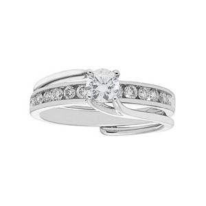14k White Gold 3/4 Carat T.W. IGL Certified Diamond Interlock Engagement Ring Set
