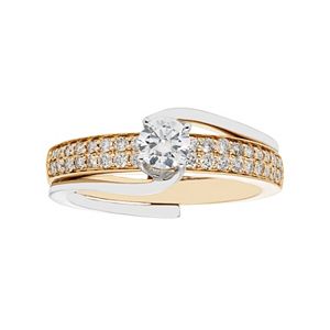 Two Tone 14k Gold 3/4 Carat T.W. IGL Certified Diamond Interlock Engagement Ring Set