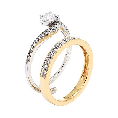 Two Tone 14k Gold 1 Carat T.W. IGL Certified Diamond Interlock Engagement Ring Set