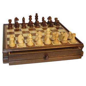 WorldWise Imports Walnut & Maple Drawer Chest Chess Set